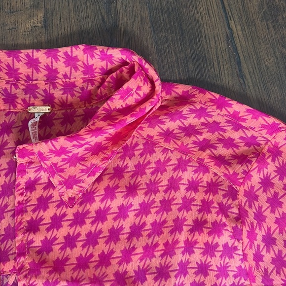 free people pink print cropped sheer top - Picture 8 of 12